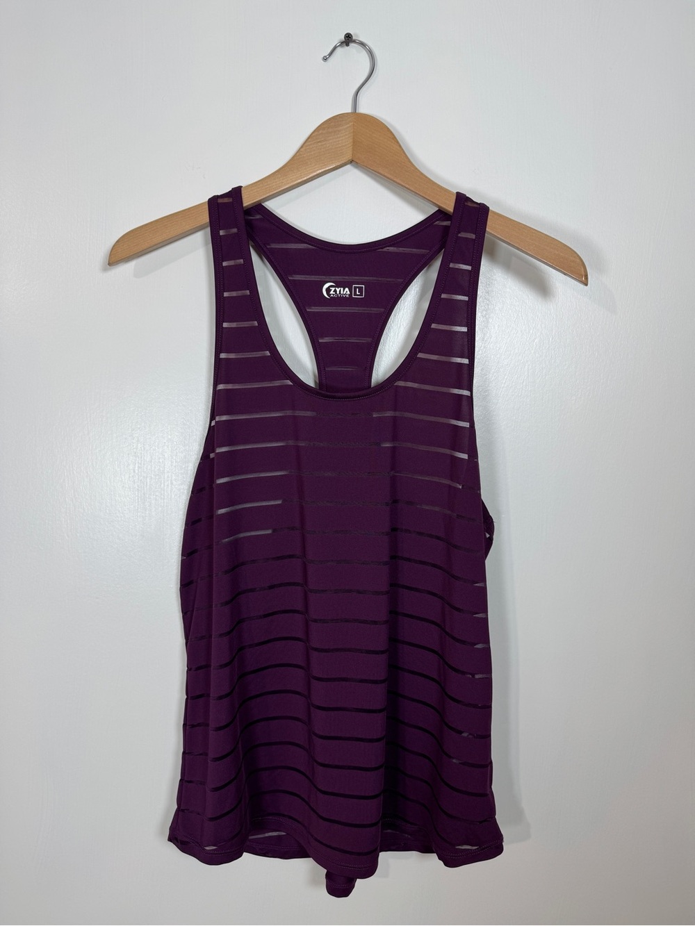 WAT16 {Zyia} Purple Stripe Scoop Neck Racerback Loose Relaxed Tank Top
